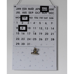 Obrazek, Metalowy Kalendarz w Kolorze Białym w Trójkąty, Skandynawski Styl